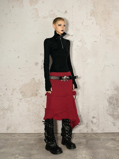 Nico Molly Vintage Red Irregular Hem Side Slit A Line Women&