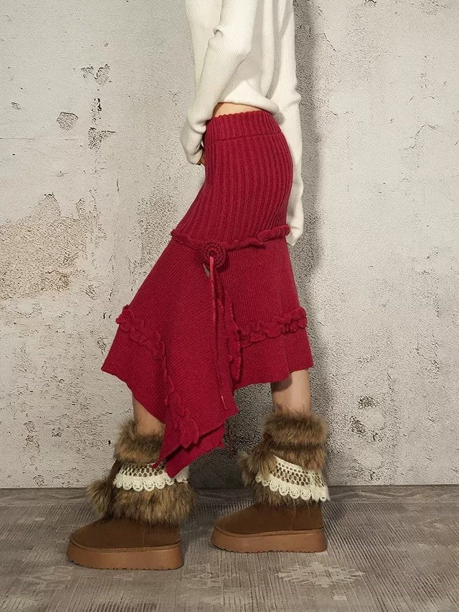 Nico Molly Vintage Red Irregular Hem Side Slit A Line Women&