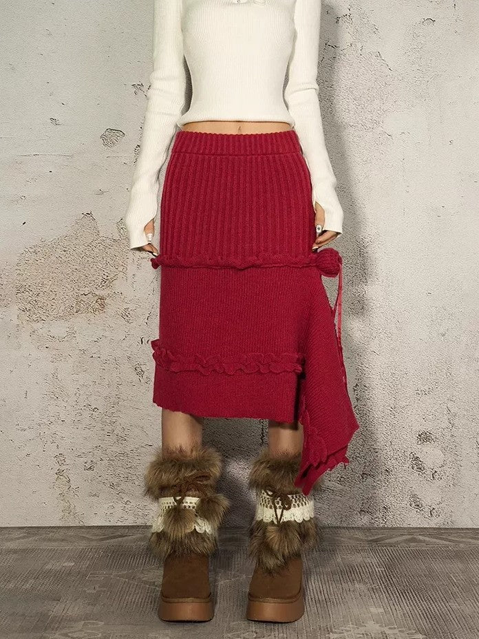 Nico Molly Vintage Red Irregular Hem Side Slit A Line Women&