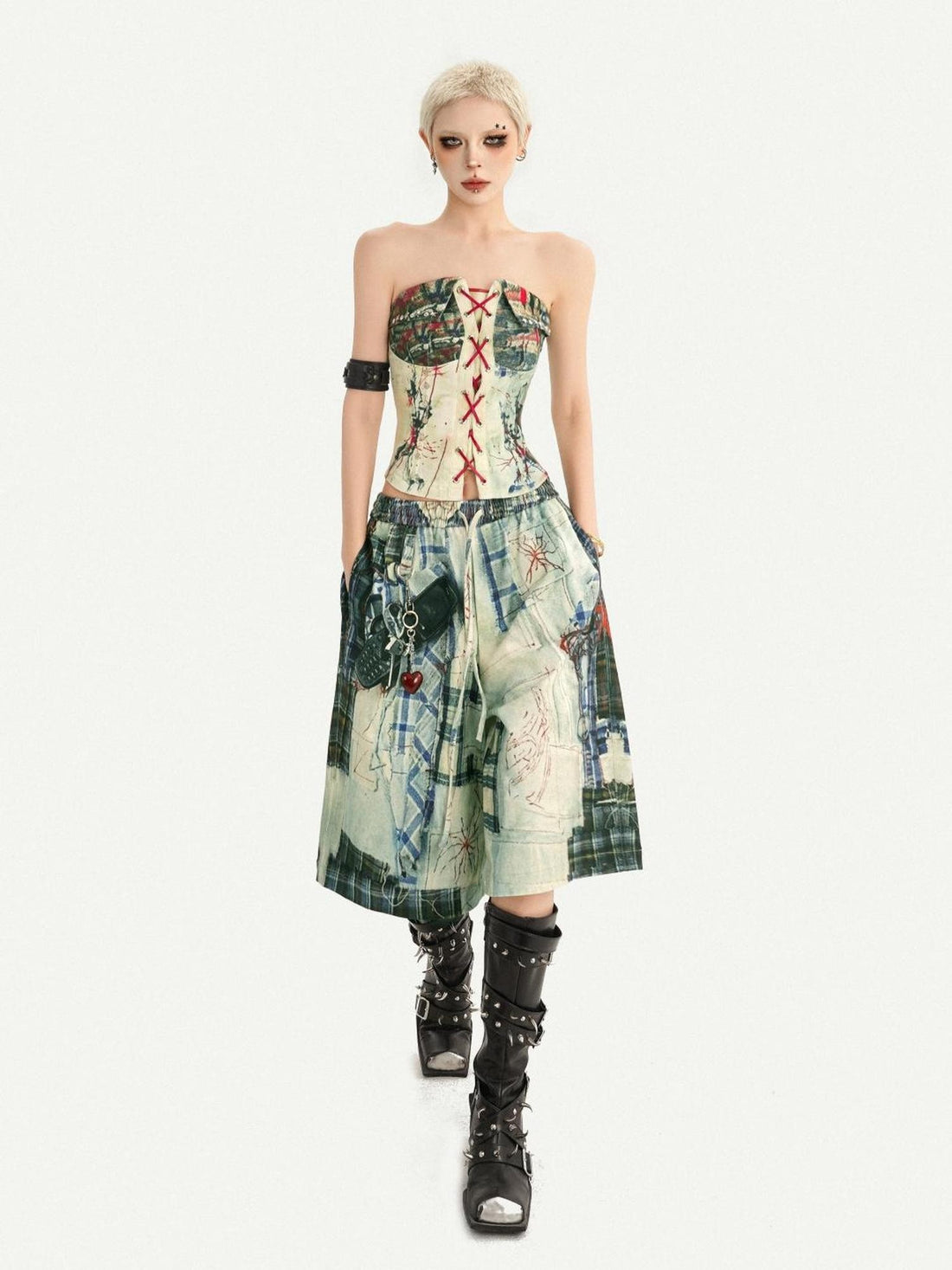 Nico Molly Vintage Retro Print Street Loose Wide Leg Mid Rise Women&