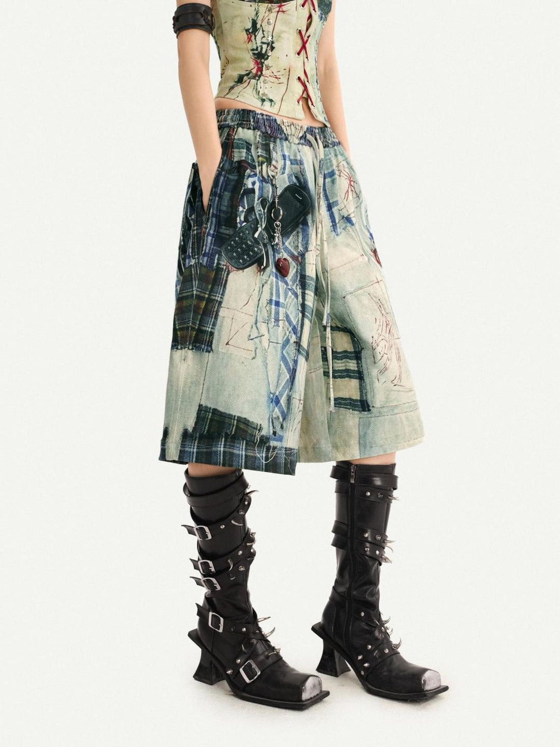 Nico Molly Vintage Retro Print Street Loose Wide Leg Mid Rise Women&