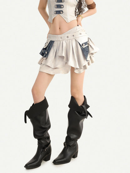 Nico Molly Vintage Ruffle A Line Low Waist Side Zipper Women&