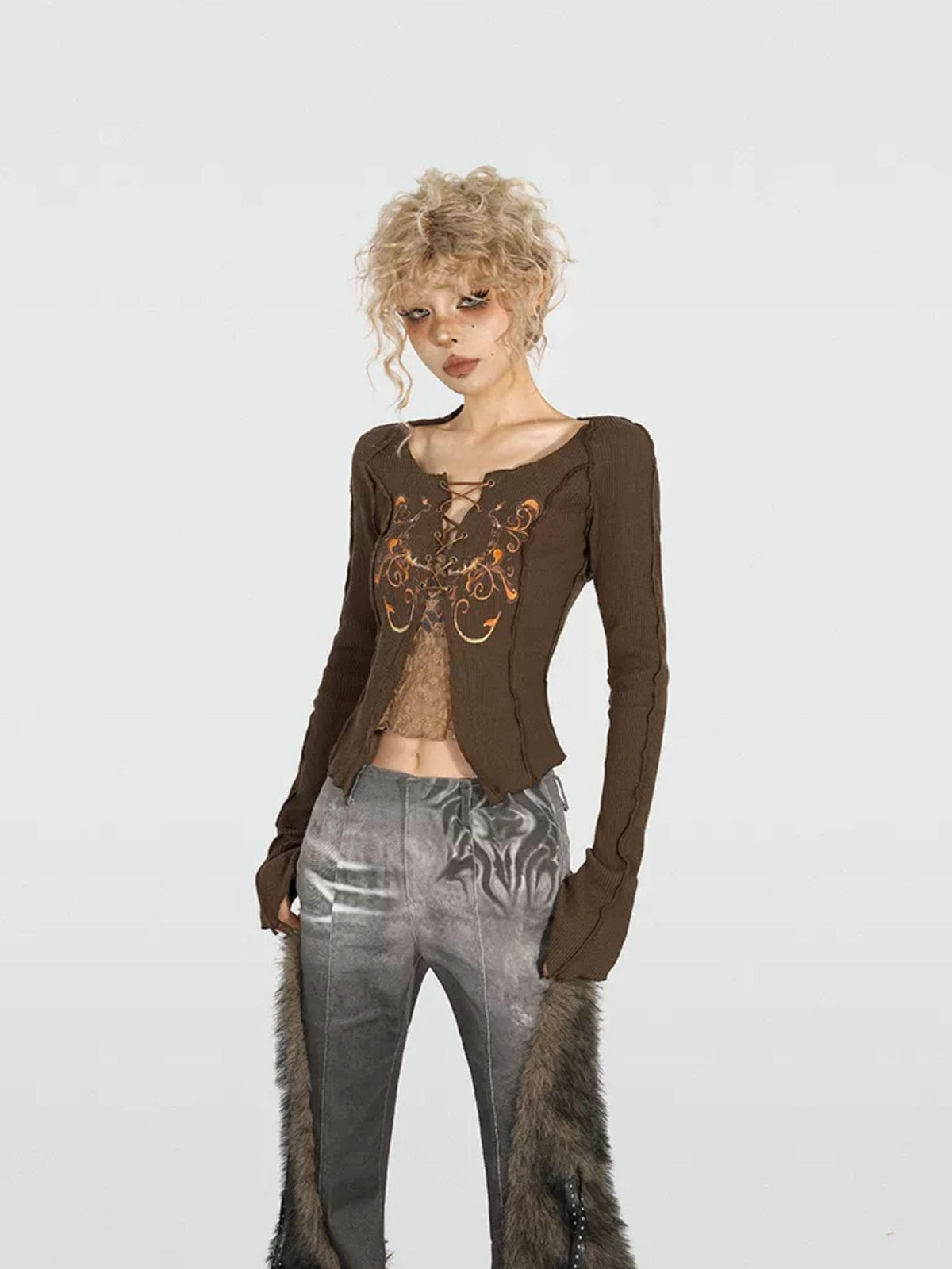 Nico Molly Vintage Slim Butterfly Applique Tie One Shoulder Women&