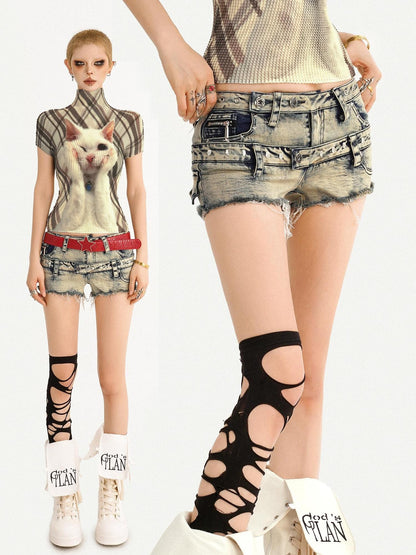 Nico Molly Vintage Slim Straight Distressed Raw Hem Low Waist Women&