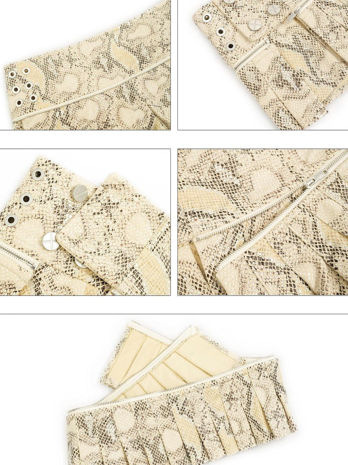 Nico Molly Vintage Snake Print Pleated Low Waist Patchwork Women&