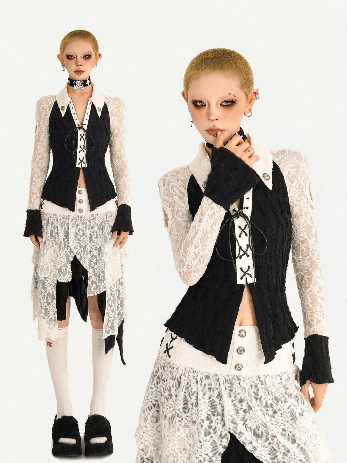 Nico Molly Vintage Spliced Ruffle Tie Bell Sleeve Women&