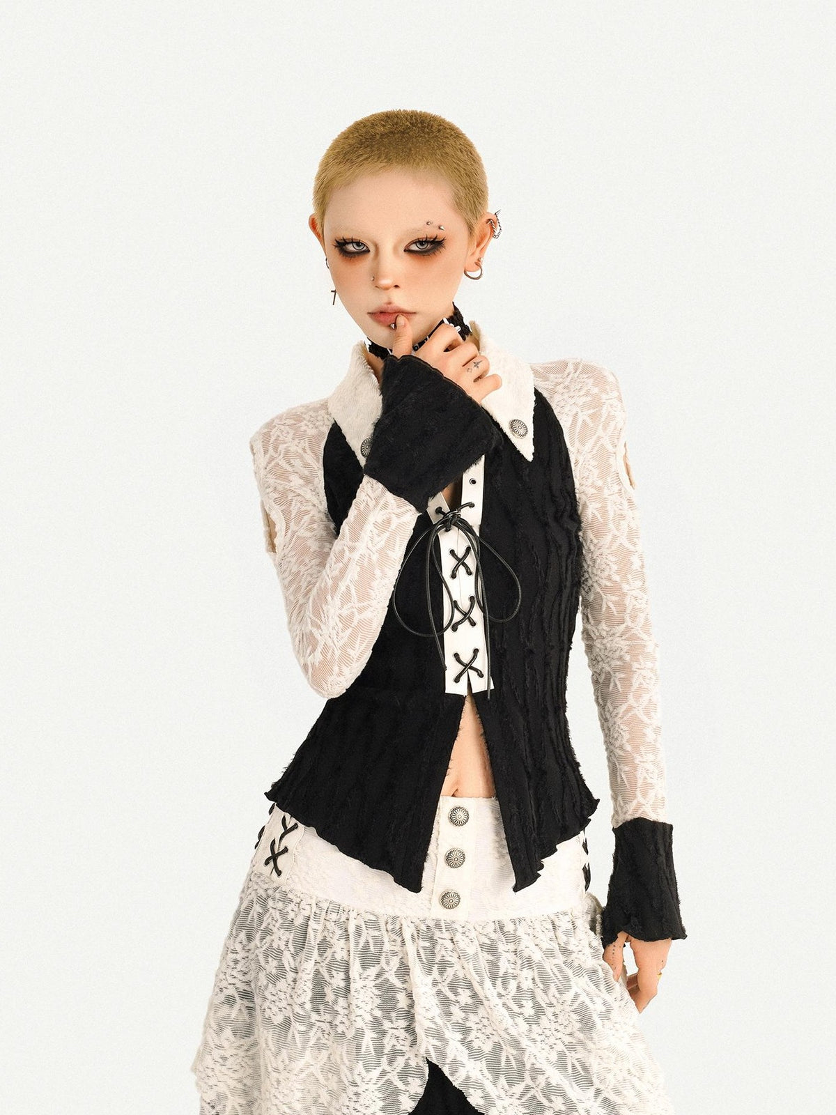 Nico Molly Vintage Spliced Ruffle Tie Bell Sleeve Women&