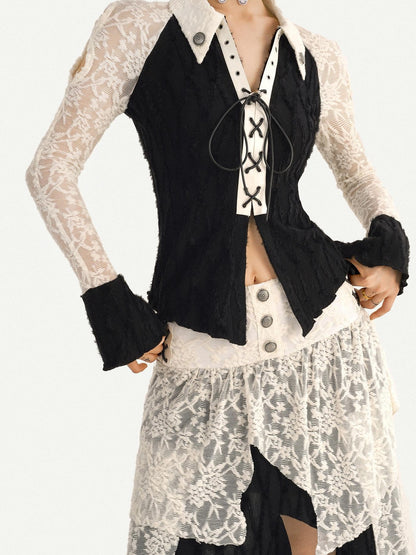 Nico Molly Vintage Spliced Ruffle Tie Bell Sleeve Women&
