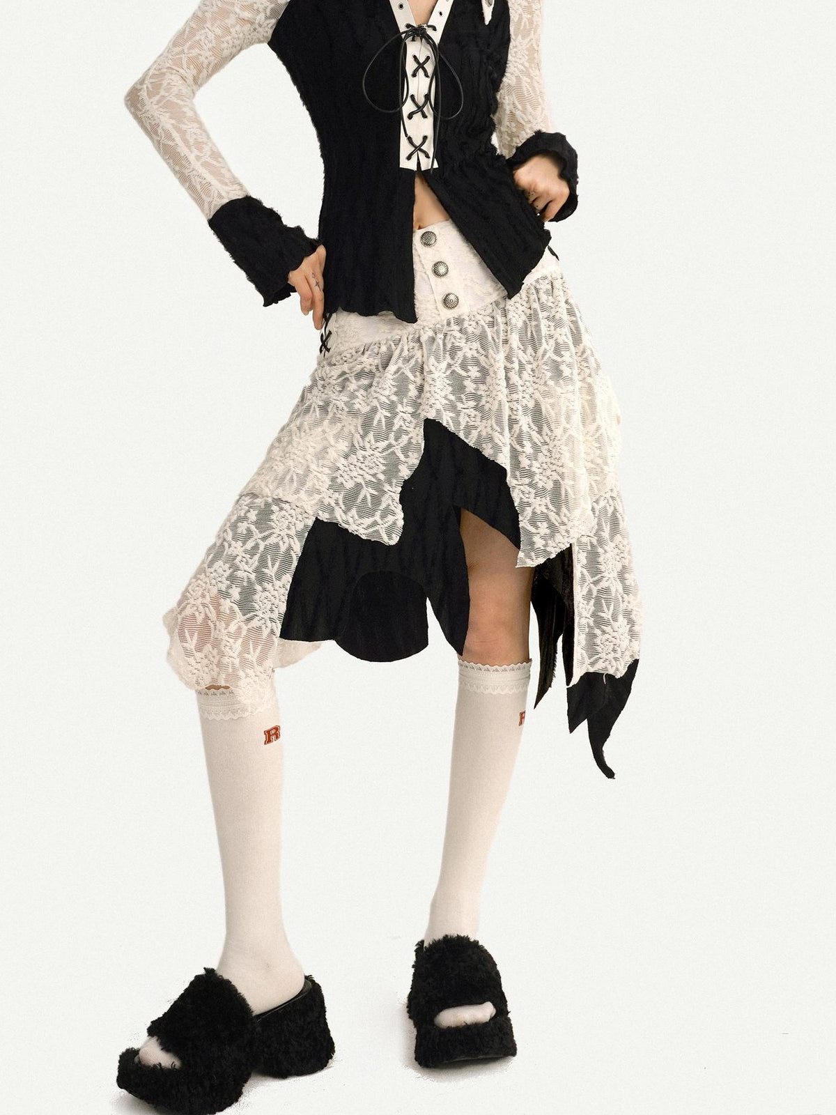 Nico Molly Vintage Spliced Ruffle Tie Bell Sleeve Women&