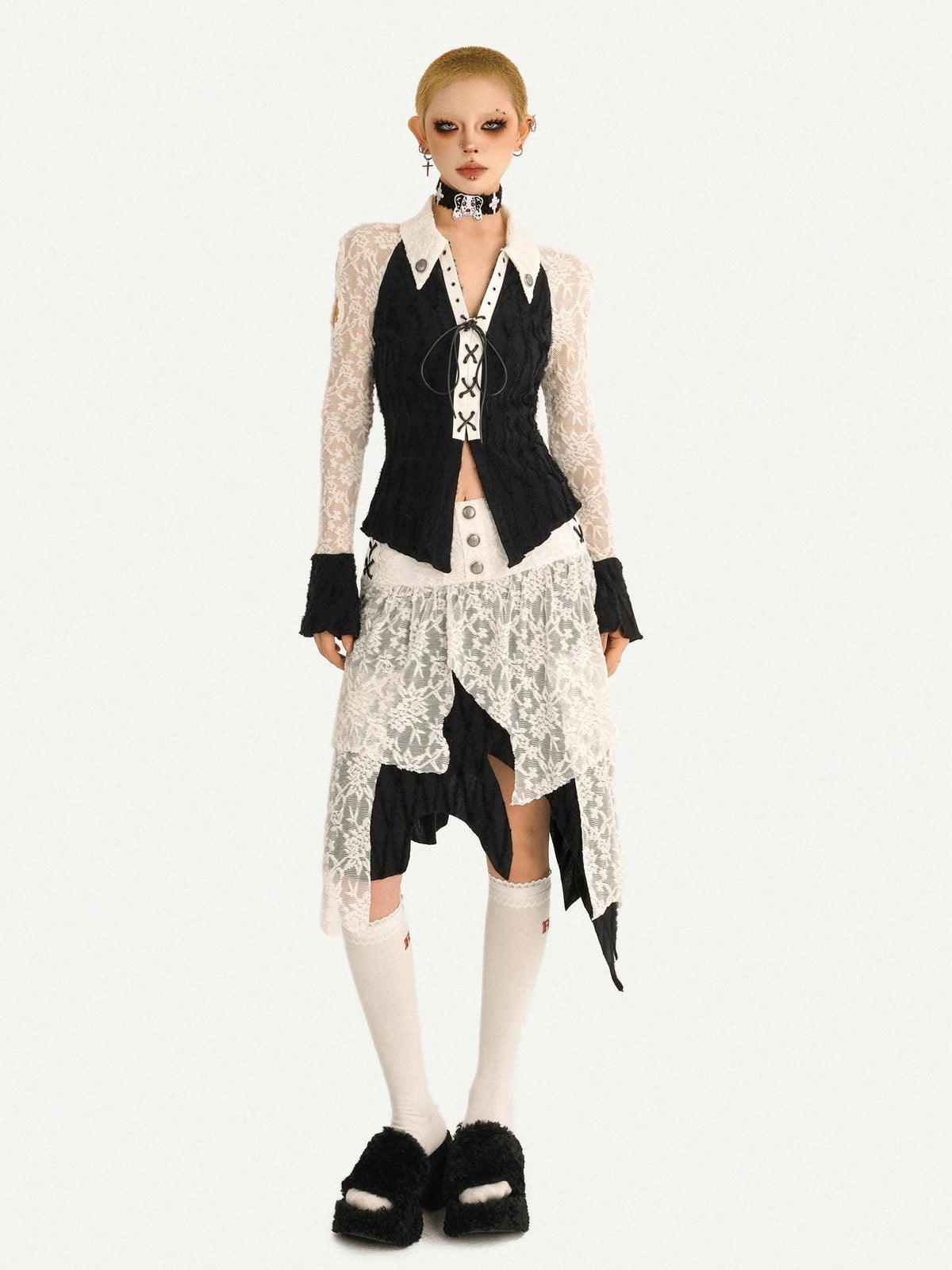 Nico Molly Vintage Spliced Ruffle Tie Bell Sleeve Women&