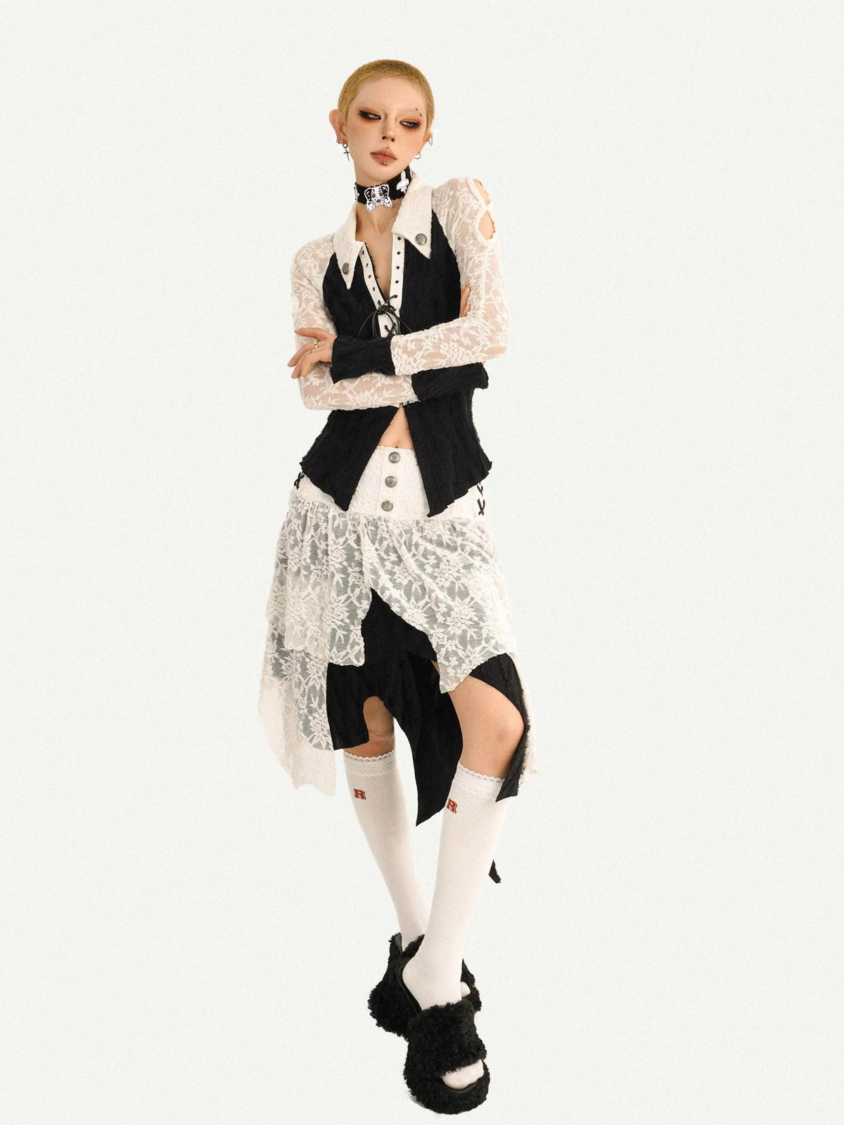 Nico Molly Vintage Spliced Ruffle Tie Bell Sleeve Women&