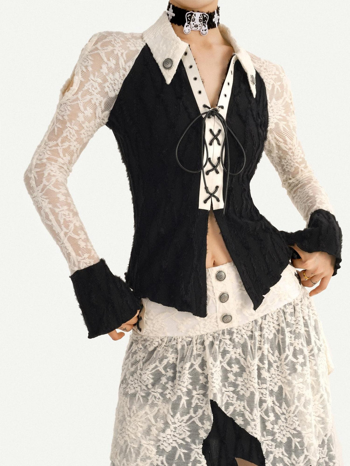 Nico Molly Vintage Spliced Ruffle Tie Bell Sleeve Women&