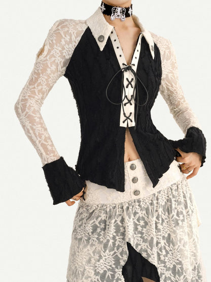 Nico Molly Vintage Spliced Ruffle Tie Bell Sleeve Women&