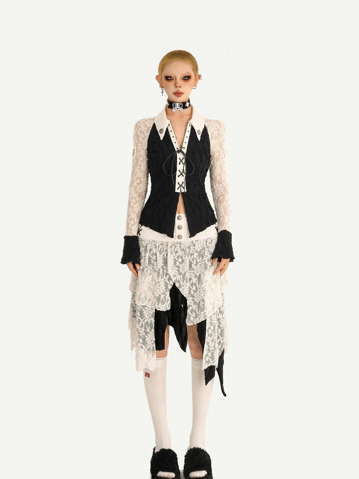 Nico Molly Vintage Spliced Ruffle Tie Bell Sleeve Women&