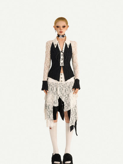 Nico Molly Vintage Spliced Ruffle Tie Bell Sleeve Women&