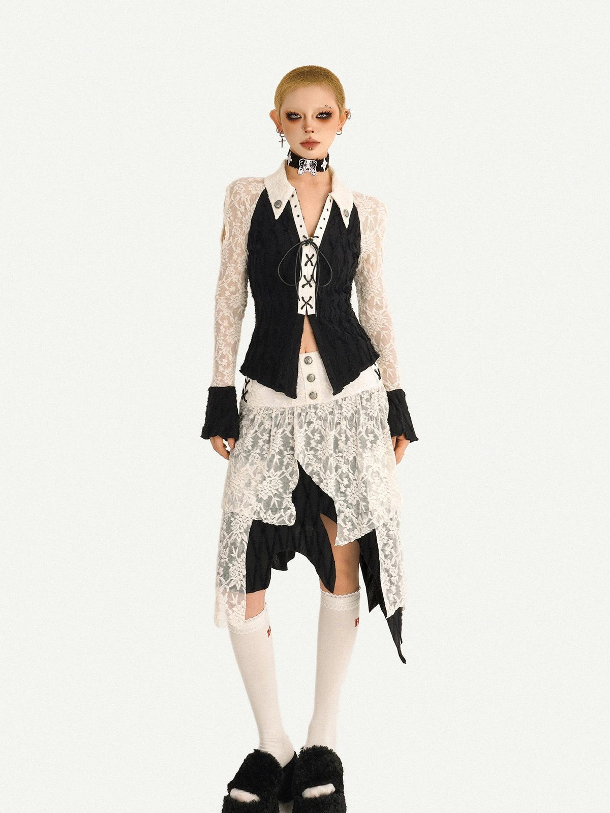 Nico Molly Vintage Spliced Ruffle Tie Bell Sleeve Women&