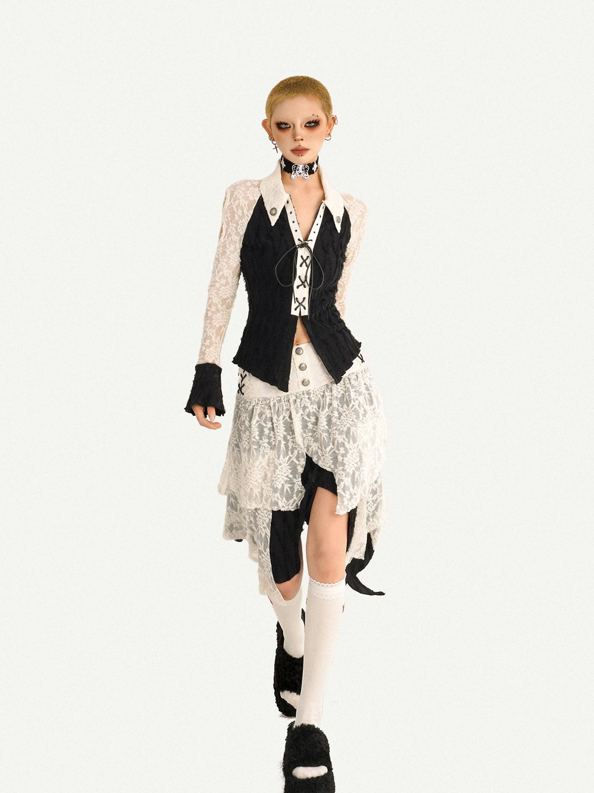 Nico Molly Vintage Spliced Ruffle Tie Bell Sleeve Women&