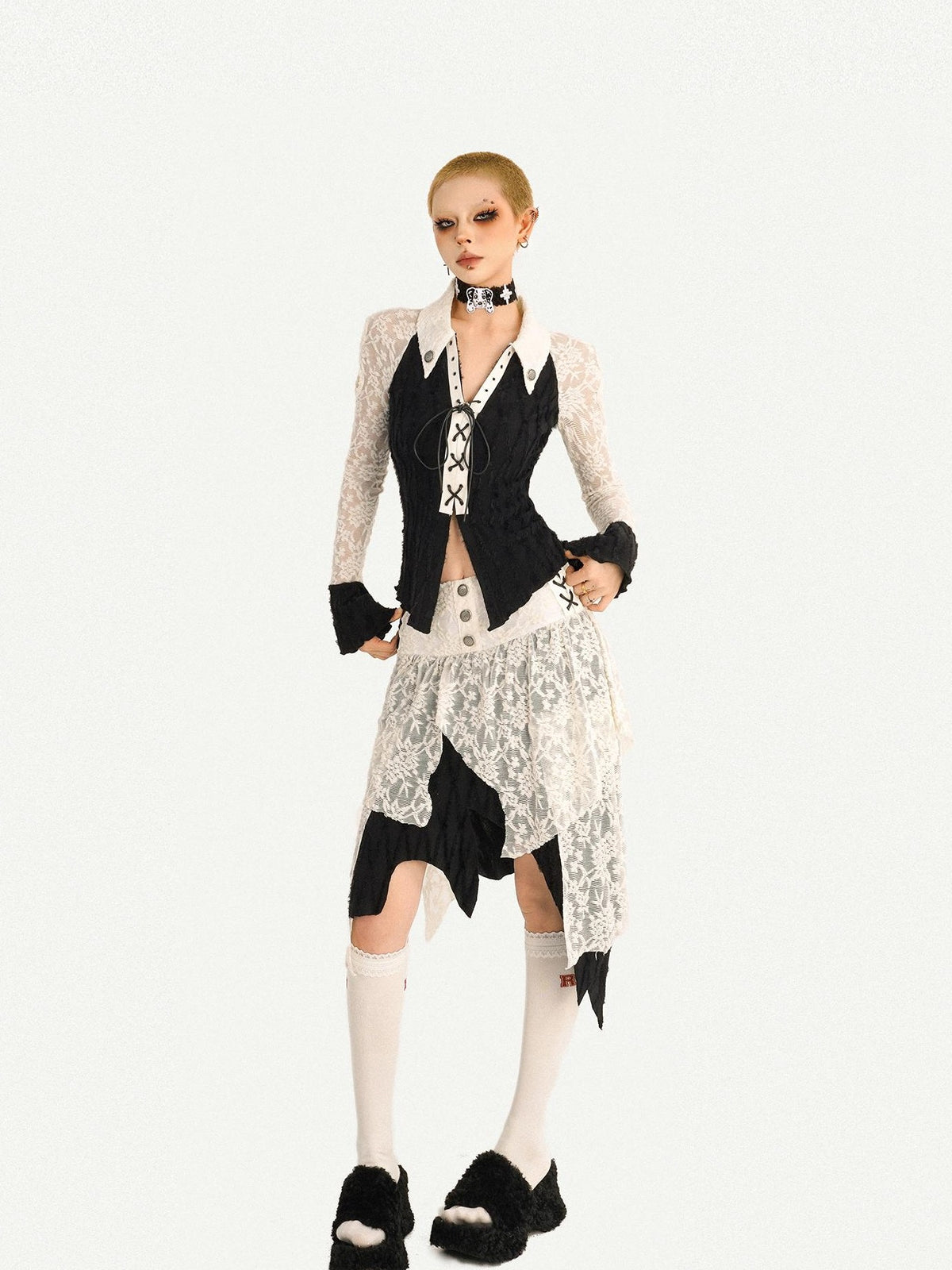 Nico Molly Vintage Spliced Ruffle Tie Bell Sleeve Women&