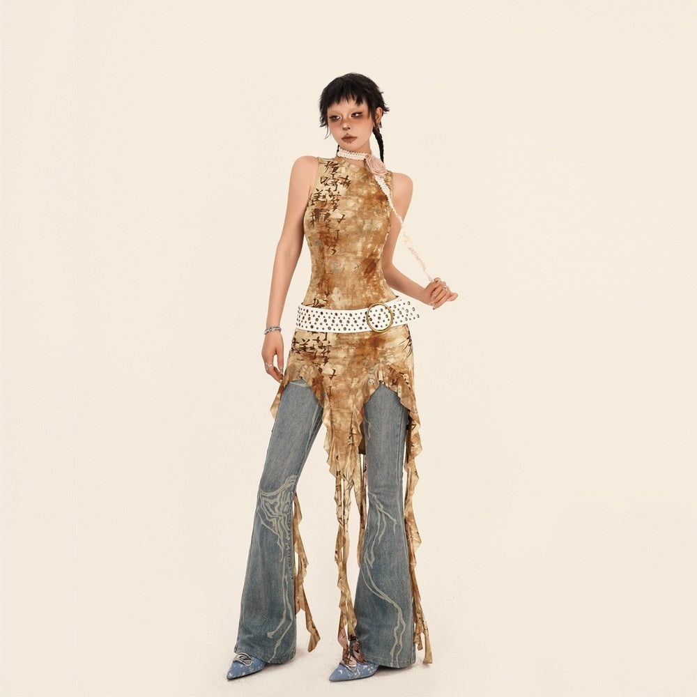 Nico_Molly_Vintage_Tie_Dye_Asymmetric_Slit_Slim_Women&