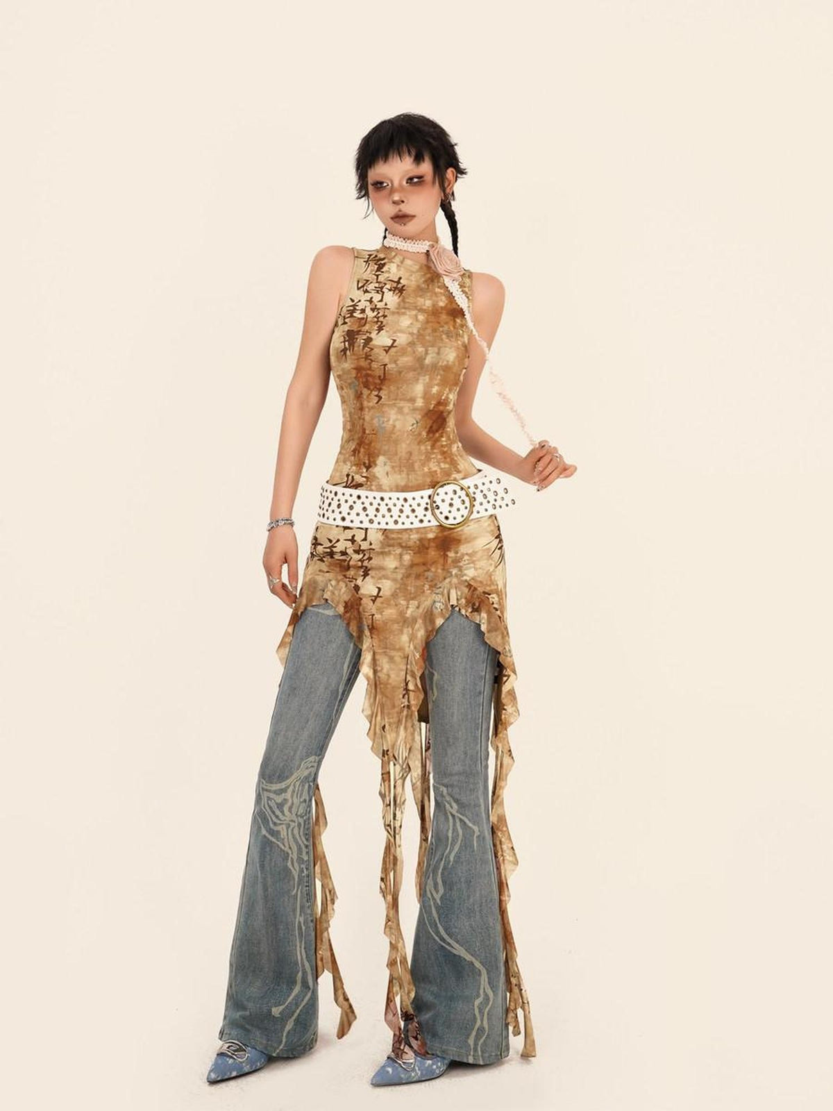 Nico Molly Vintage Tie Dye Asymmetric Slit Slim Women&