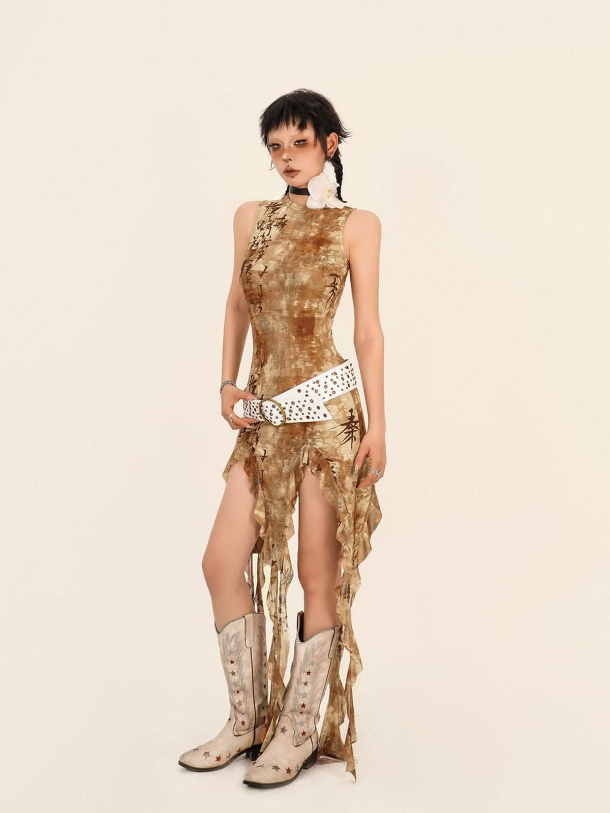 Nico Molly Vintage Tie Dye Asymmetric Slit Slim Women&