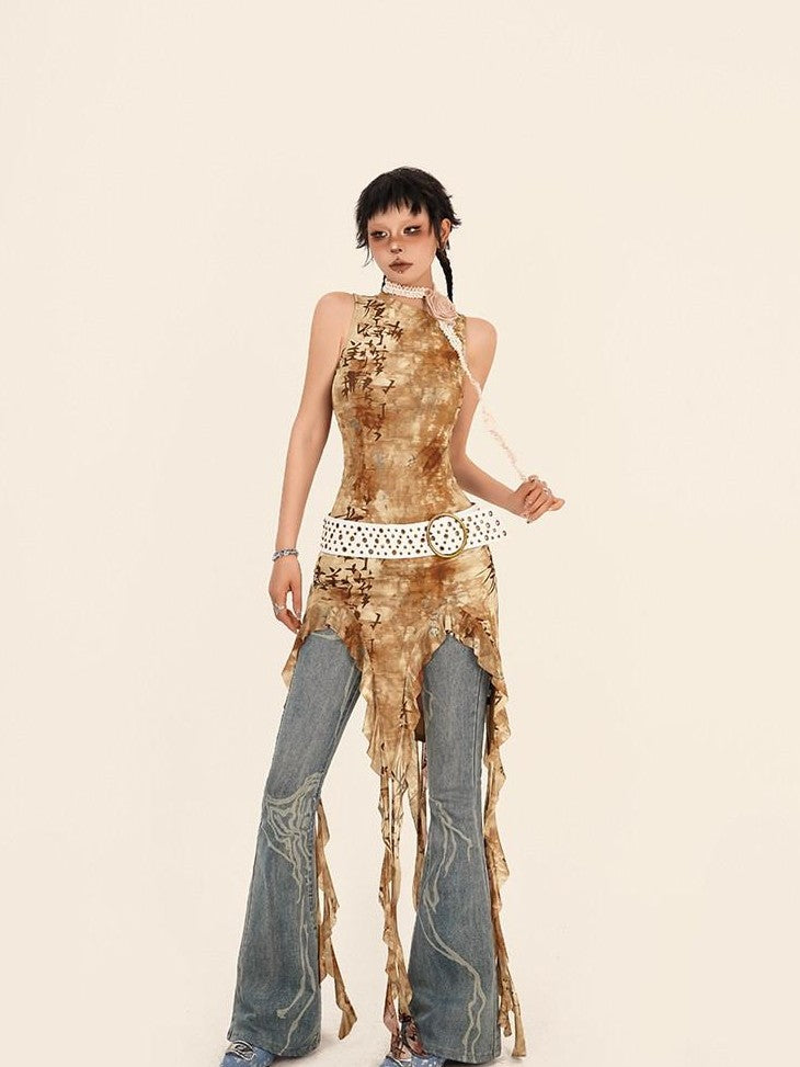Nico Molly Vintage Tie Dye Asymmetric Slit Slim Women&