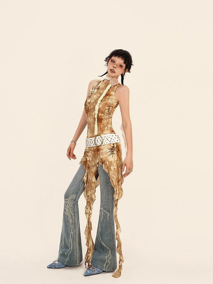 Nico Molly Vintage Tie Dye Asymmetric Slit Slim Women&