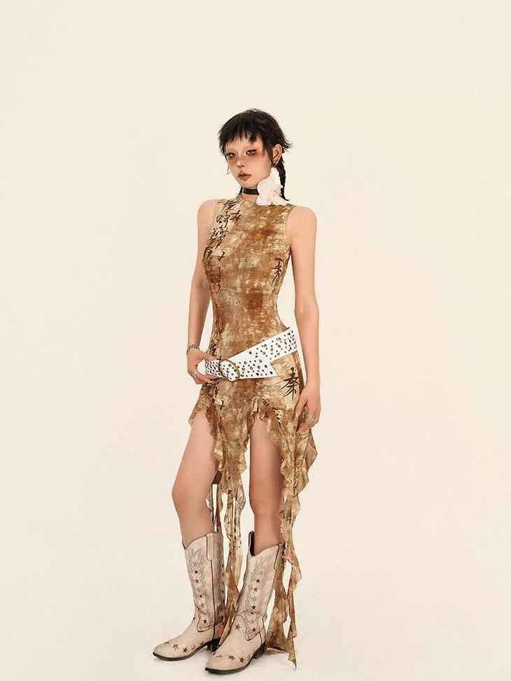 Nico Molly Vintage Tie Dye Asymmetric Slit Slim Women&