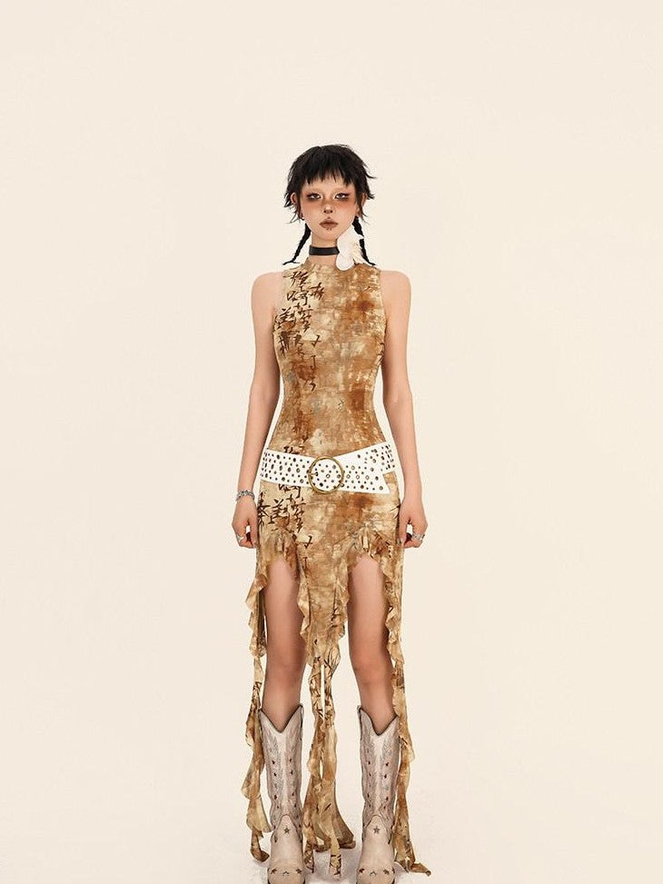 Nico Molly Vintage Tie Dye Asymmetric Slit Slim Women&