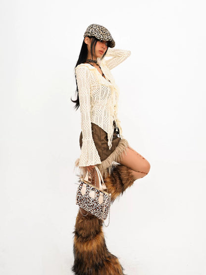 Nico Molly Vintage Tie Vneck Openwork Ruffle Bell Sleeve Women&