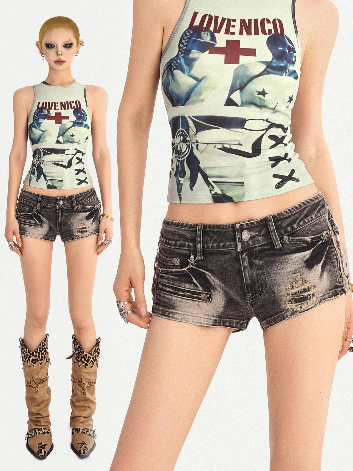 Nico Molly Vintage Washed Distressed Ripped Low Waist Women&