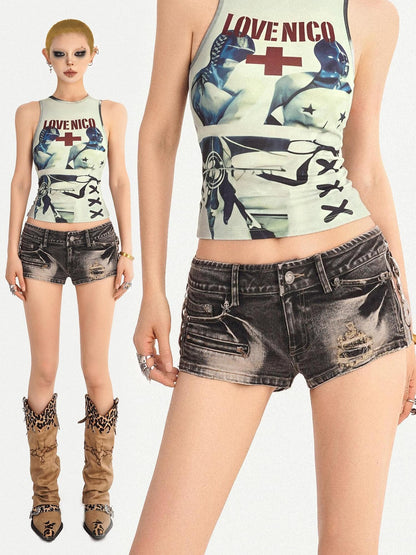 Nico Molly Vintage Washed Distressed Ripped Low Waist Women&