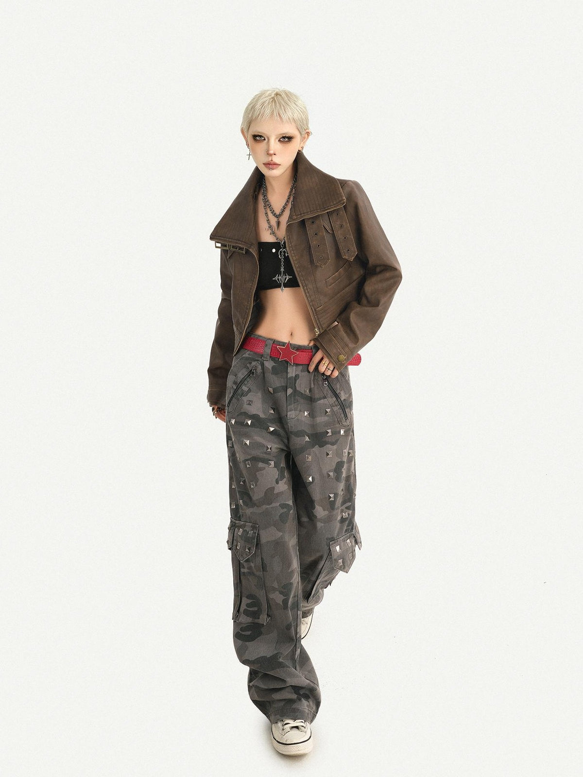 Nico Molly Vintage Washed Stand Collar Zipper Short Slim Women&