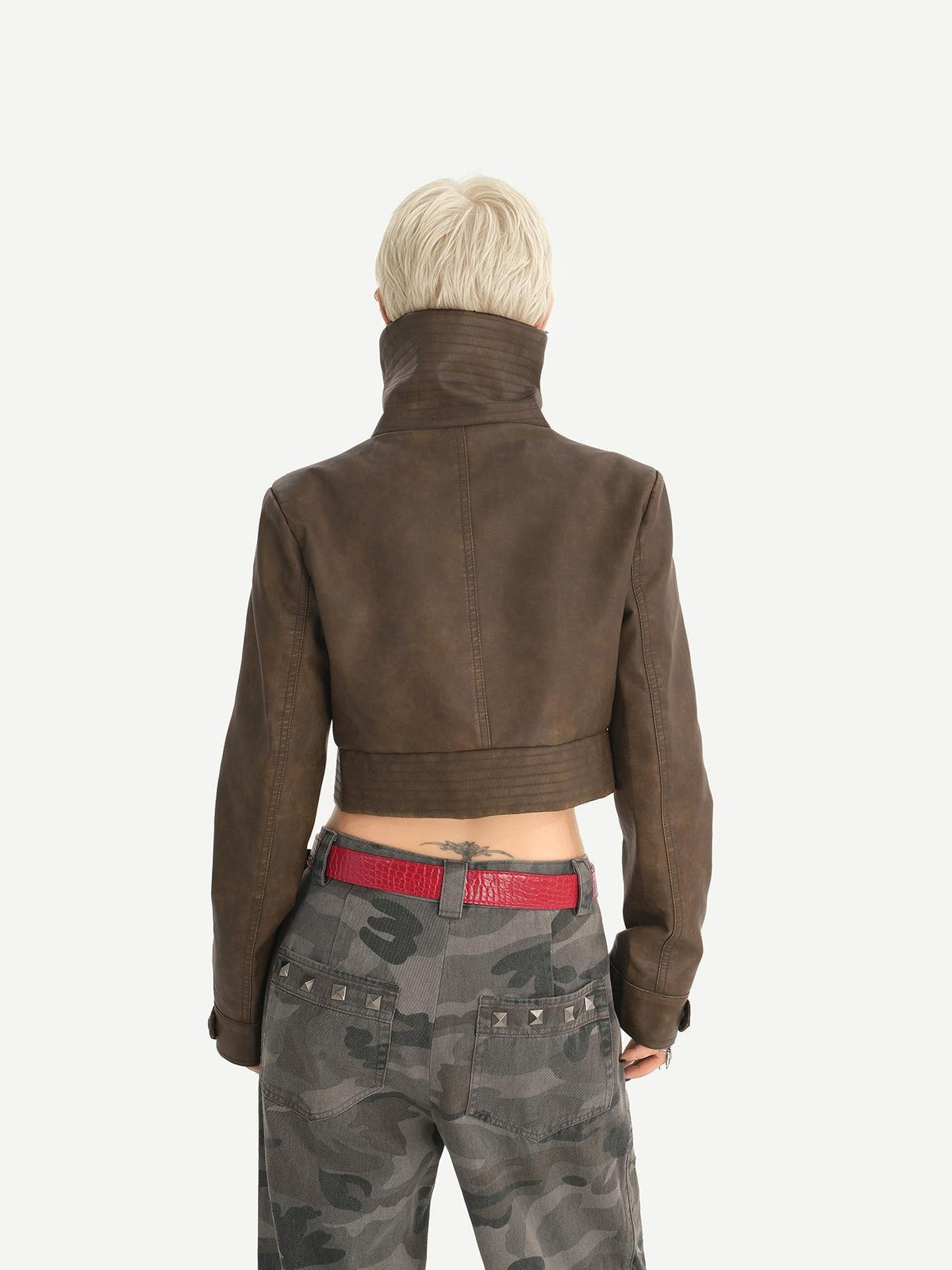 Nico Molly Vintage Washed Stand Collar Zipper Short Slim Women&