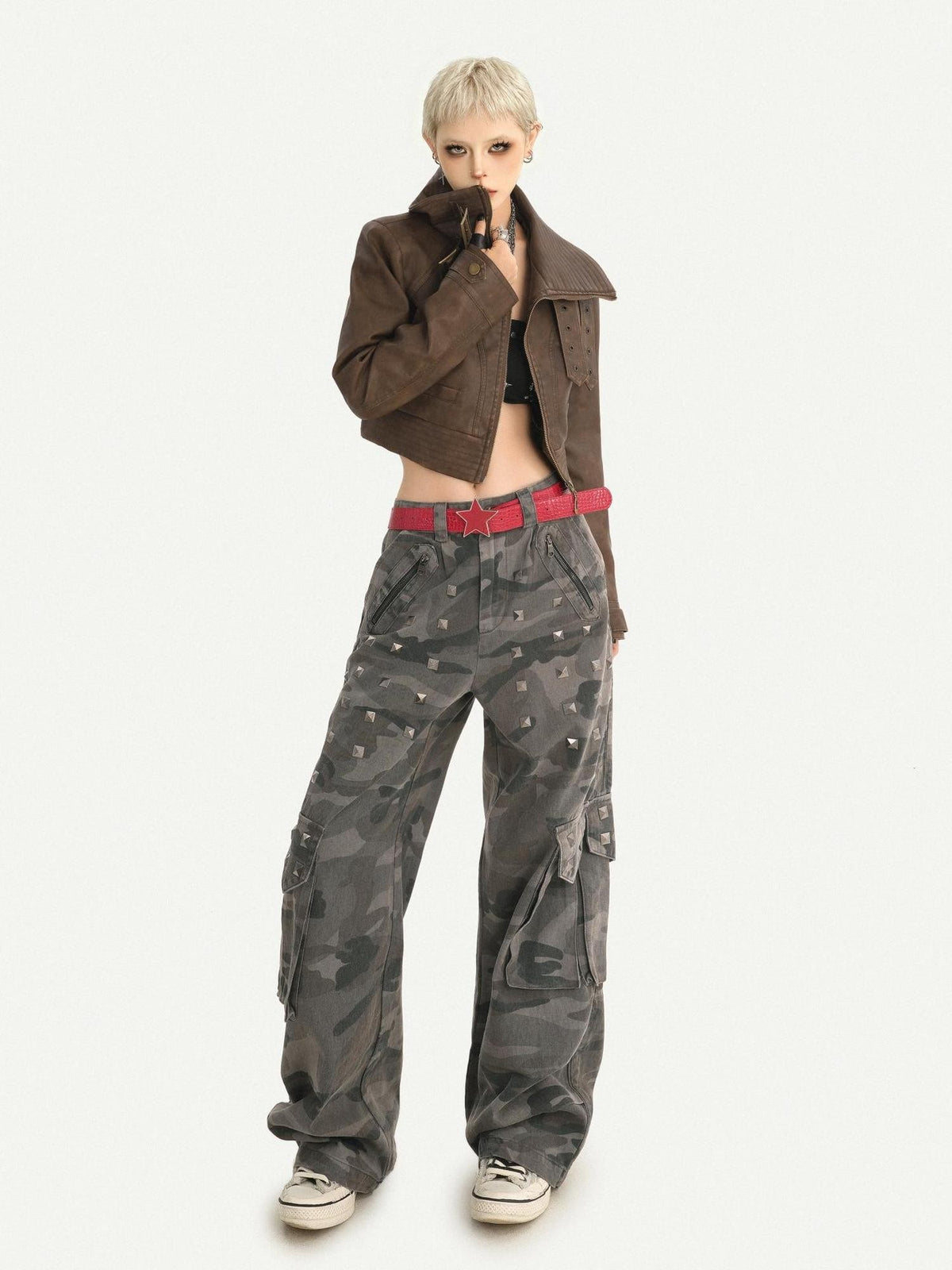 Nico Molly Vintage Washed Stand Collar Zipper Short Slim Women&