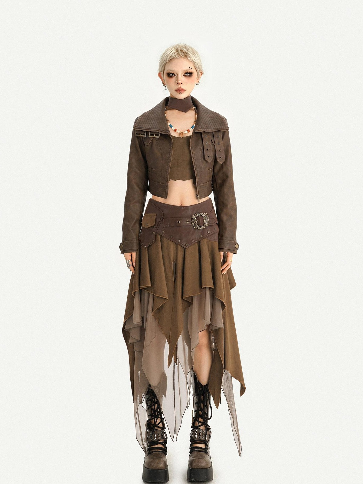 Nico Molly Vintage Washed Stand Collar Zipper Short Slim Women&