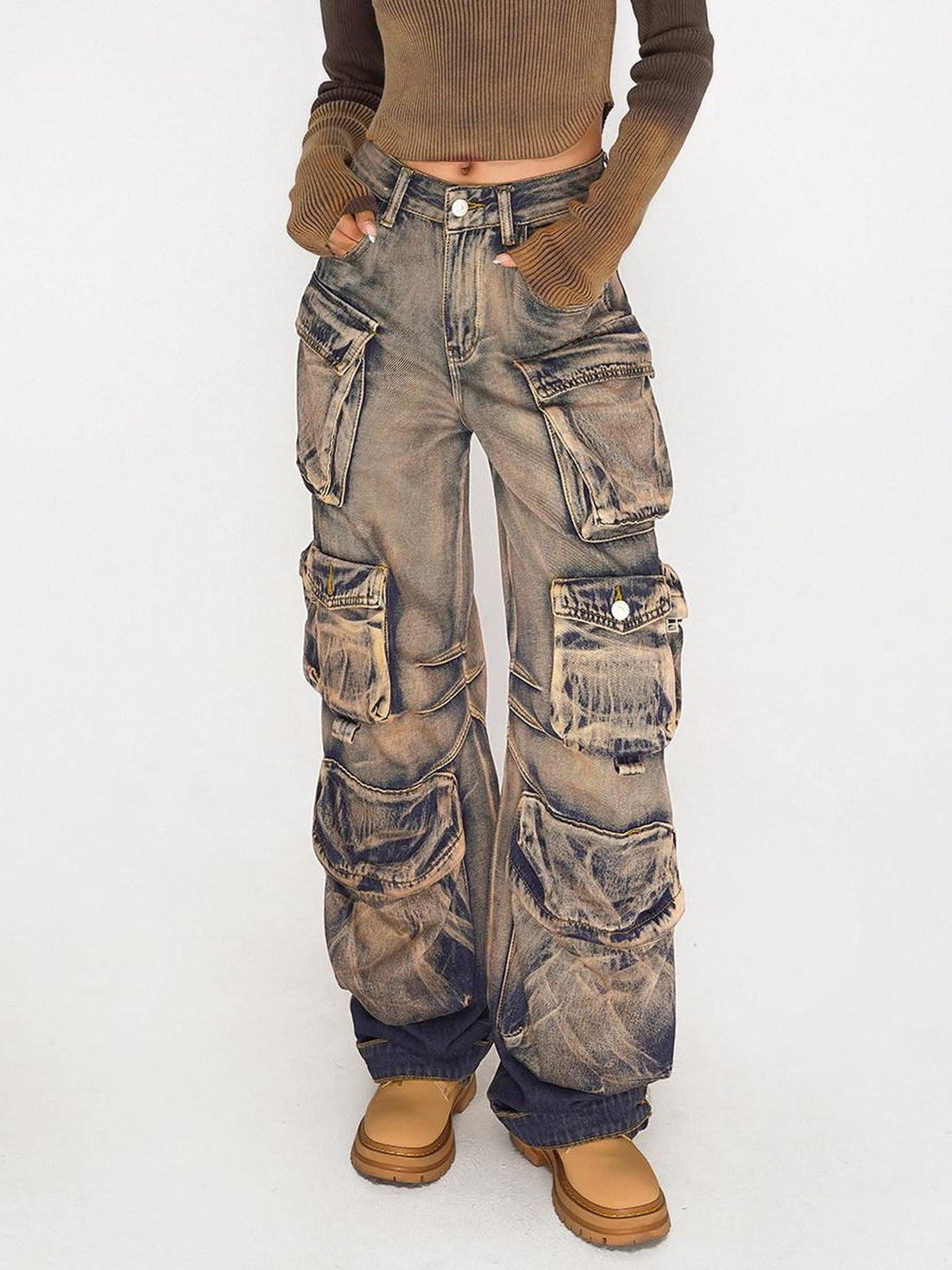 Nico Molly Washed Ombre Distressed High Waist Multi Pocket Women&