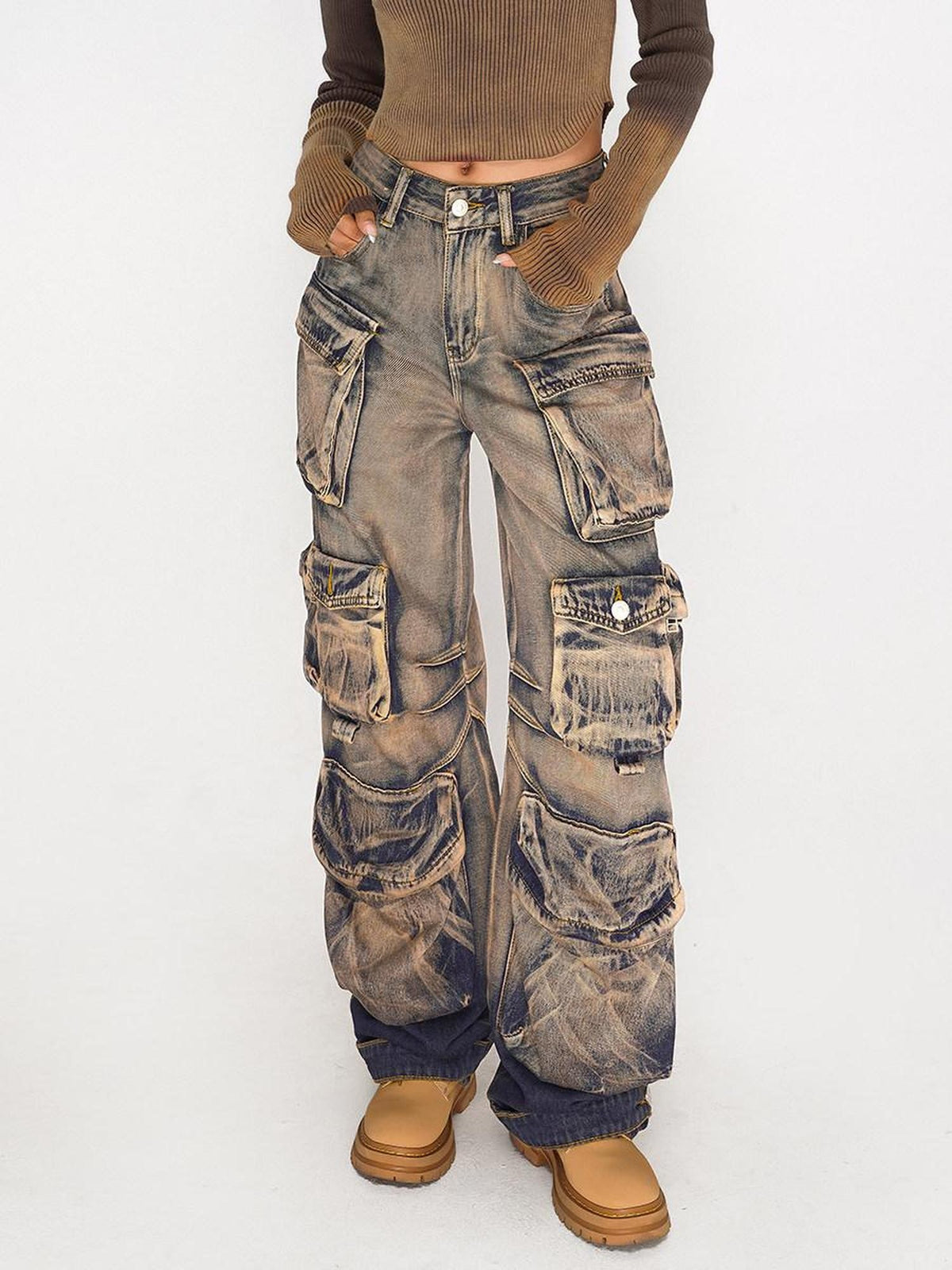 Nico Molly Washed Ombre Distressed High Waist Multi Pocket Women&