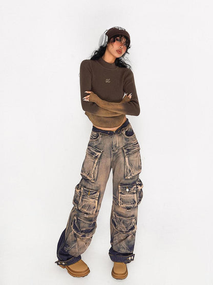Nico Molly Washed Ombre Distressed High Waist Multi Pocket Women&