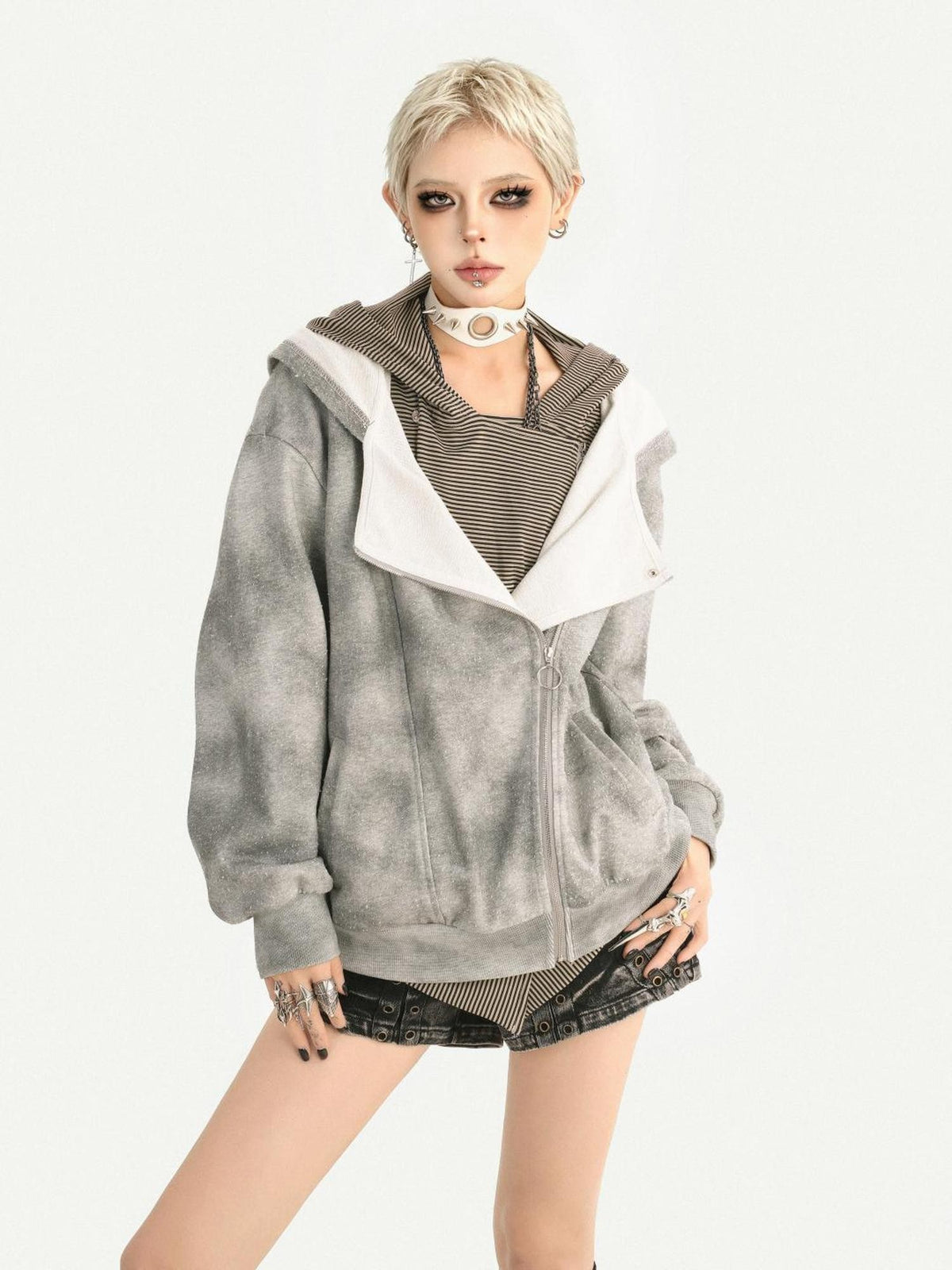 Nico Molly Wasteland Faux Layered Hooded Loose Fit Women&