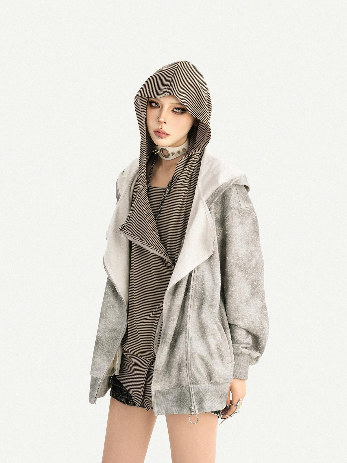 Nico Molly Wasteland Faux Layered Hooded Loose Fit Women&