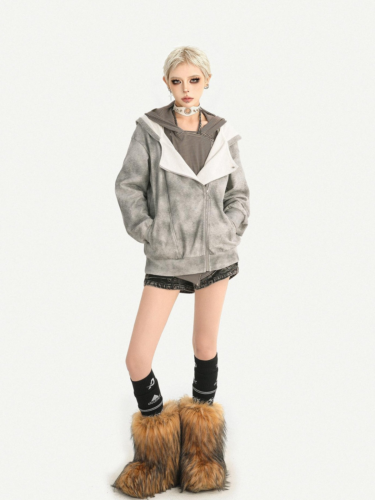 Nico Molly Wasteland Faux Layered Hooded Loose Fit Women&