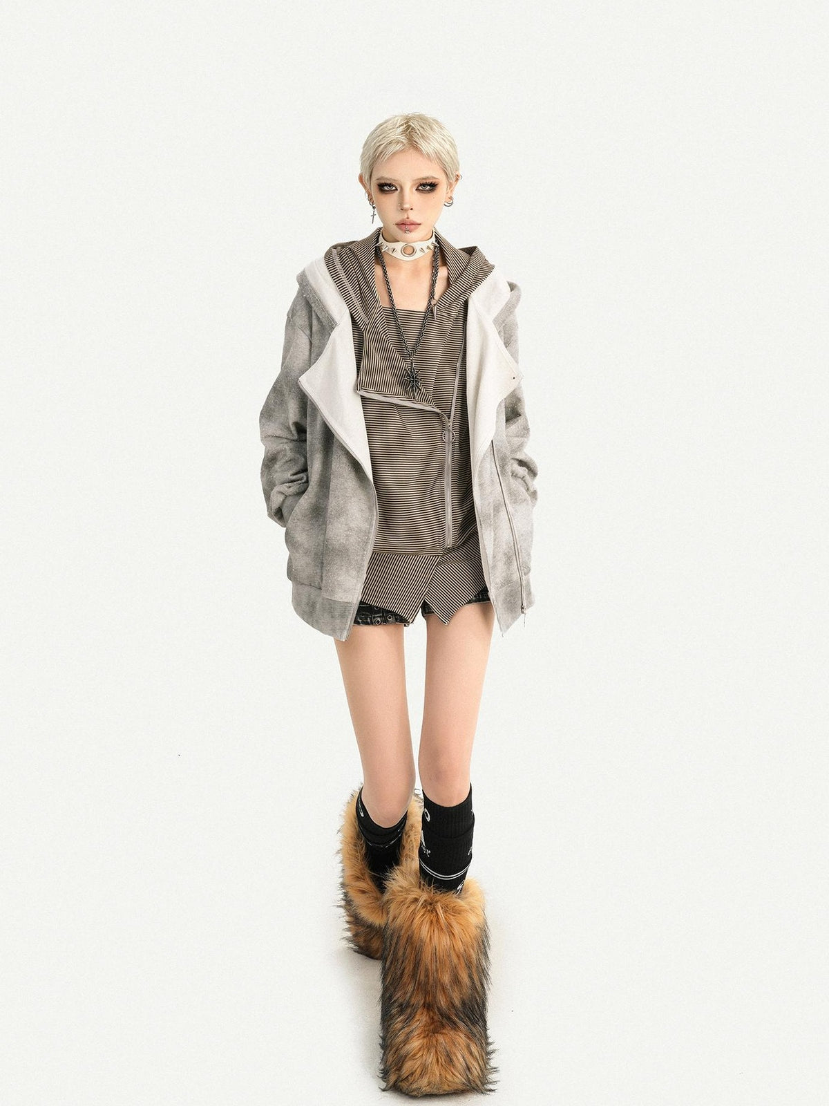 Nico Molly Wasteland Faux Layered Hooded Loose Fit Women&