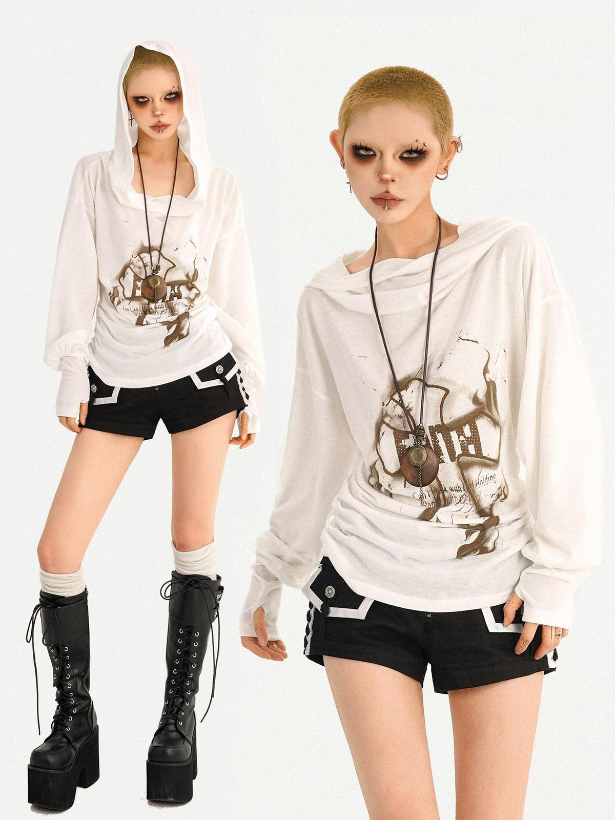 Nico Molly Wasteland Hooded Graphic Print Loose Women&