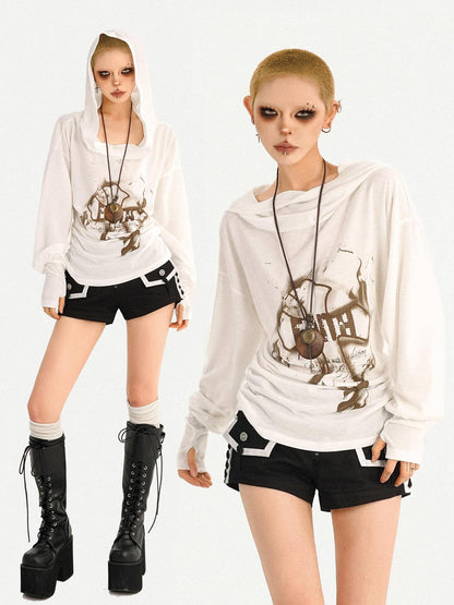Nico Molly Wasteland Hooded Graphic Print Loose Women&