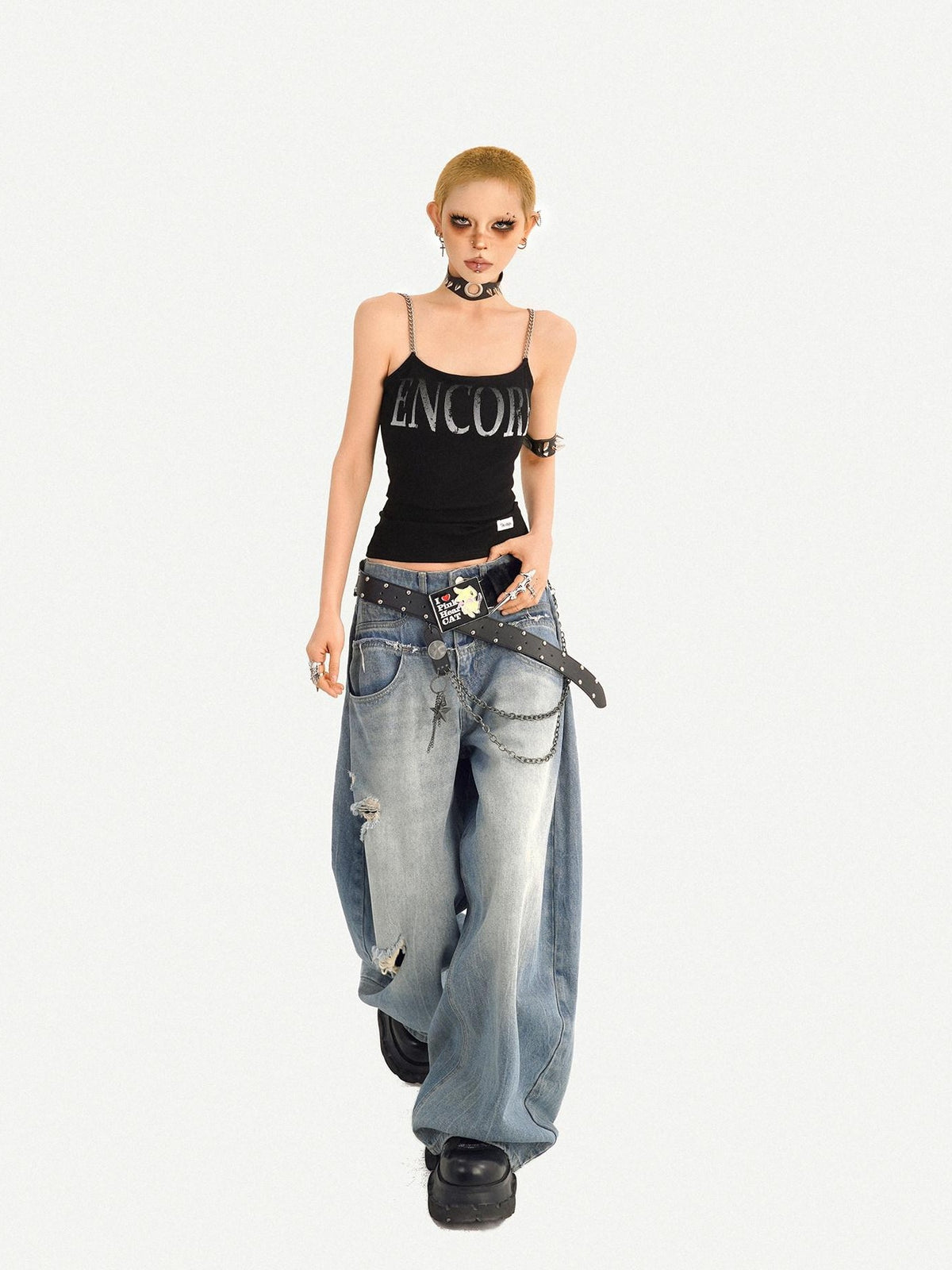 Nico Molly Wasteland Letter Print U Neck Loose Cropped Women&