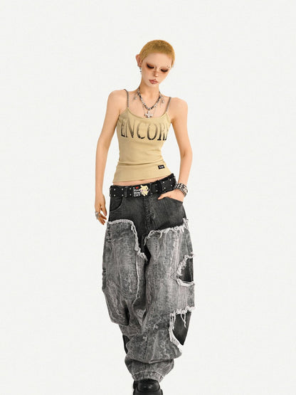 Nico Molly Wasteland Letter Print U Neck Loose Cropped Women&