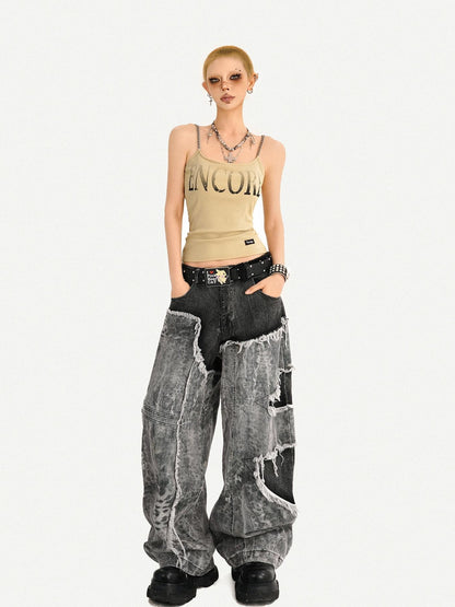 Nico Molly Wasteland Letter Print U Neck Loose Cropped Women&
