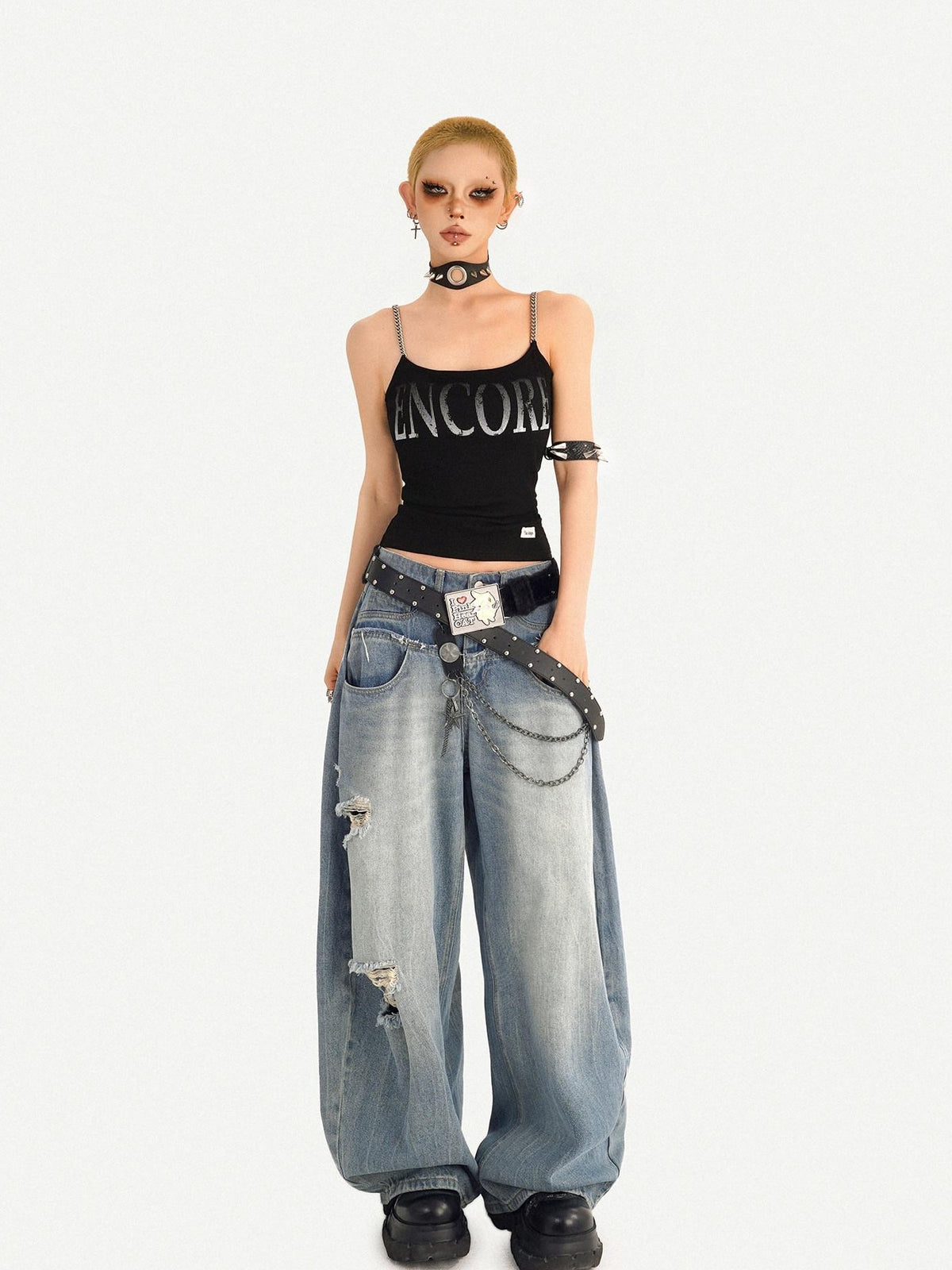 Nico Molly Wasteland Letter Print U Neck Loose Cropped Women&