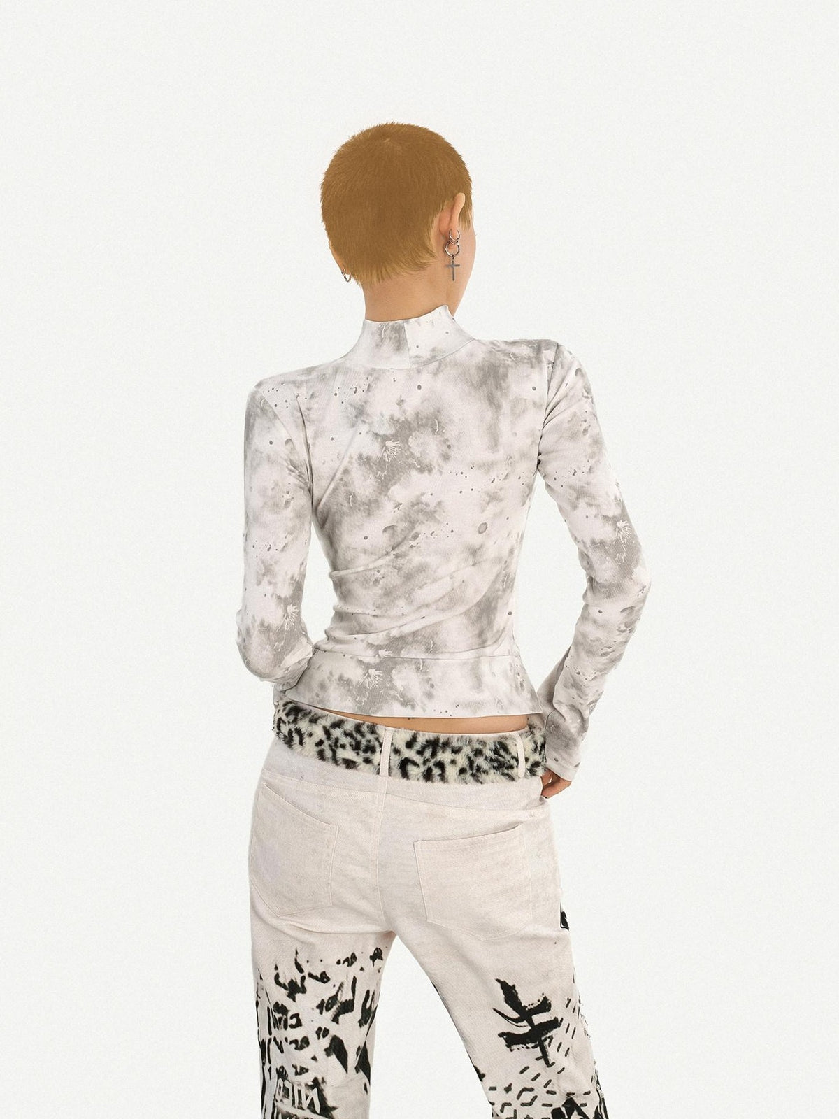 Nico Molly White Gothic Cross Print Punk Slim Fit Women&